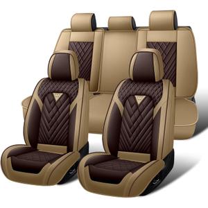 Car Seat Covers Full Set for Ford F350 2000-2026, Waterproof Nappa Leather Car Seat Covers, Full Coverage Car Seat Covers Sets(5 Seats/Brown Coffee)