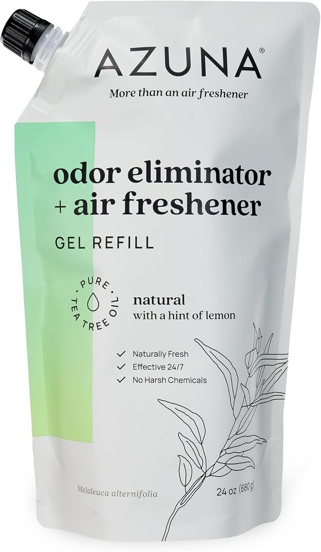 Azuna All-Natural Odor Remover Gel Refill Pouch | Air Purifier with Tea Tree Oil | Plant-Based & Long Lasting | For Pet Odors, Smoke & Strong Odors | Natural Scent, 24 oz (24 Fl Oz (Pack of 1))