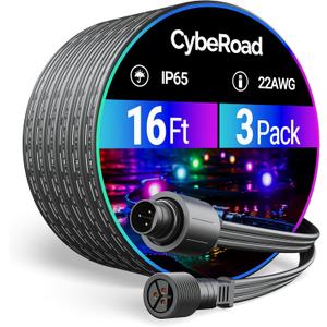 16FT(3Pack) Extension Cable for eufy Permanent Outdoor Lights E22 & S4, Outdoor Lights Extension Cord for eufy T8L02 & T8L04, IP65 Waterproof, Ideal for Holiday Decorations, Black