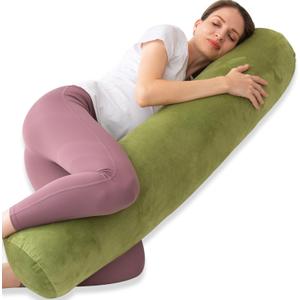 1 MIDDLE ONE Bolster Pillow for Bed, Long Round Body Pillow for Adults with Removable Velvet Cover, Decorative Tube Roll Cylinder Pillow, 47 x 7.87 Inch, Green
