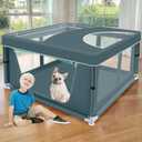 XVISHX 42x42 Inch Puppy Playpen with Cover, Dog Playpen for Puppies or Small Dogs, Pet Playpen for Indoor & Outdoor, Sturdy DogPen with Thickened Fabric, High-Strength Nylon Wire Mesh, Bluish Green