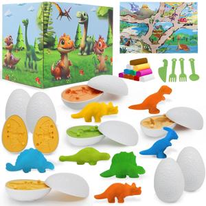 27 Pcs Playdough Dinosaur Eggs Sets, Dinosaur Playdough Set for Kids 3-14 Year Old, Easter Dino for Children's Day, Easter, New Year, Birthday Gifts Toy Sets