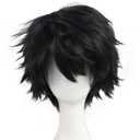 BESTBEL+Hair Cap Short Black Messy Wig for Men Short Messy Wig Black Synthetic Anime Hair for Halloween Cosplay Men's Cosplay Outfit for Costume Party