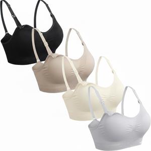 GXXGE 4Pack Nursing Bra for Breastfeeding Maternity Bras Push Up Silk Seamless Pregnancy Bralette Underwear (4pcs (Black Beige Grey Ivory))