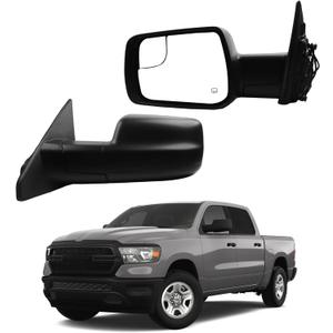 Dasbecan Left Driver Side Mirror Compatible with 2019-2024 Ram 1500 Rearview Mirror with Temp Sensor/Power Heated Glass/Manual Folding/Black Texture Cover Replace# 68276499AA CH1320471(7pins)