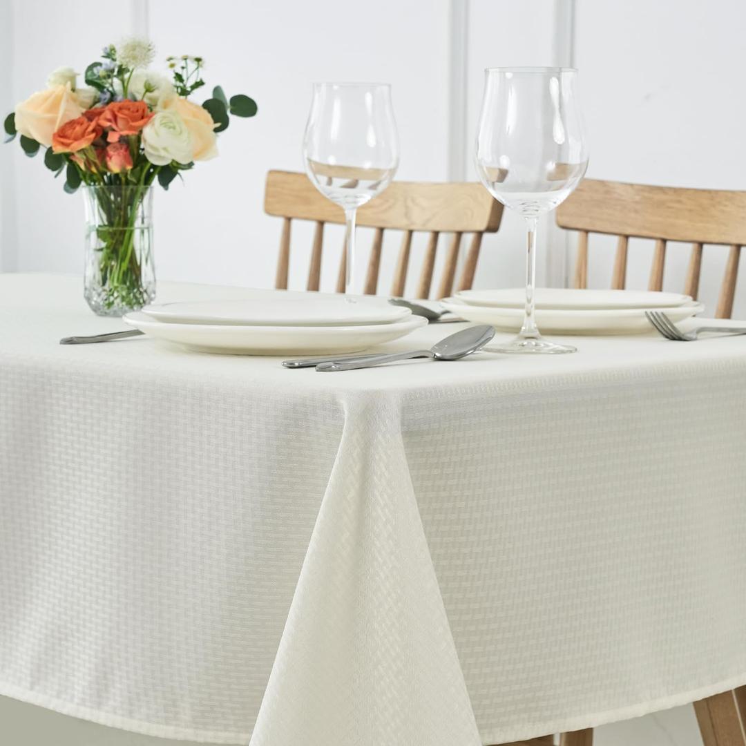 maxmill Rectangle Tablecloth Weaved Pattern Waterproof Spillproof Wrinkle Free Table Cloth, Kitchen Dining Tabletop Decoration, Fabric Table Cover for Holiday Parties, 52 x 70 Inch, Ivory
