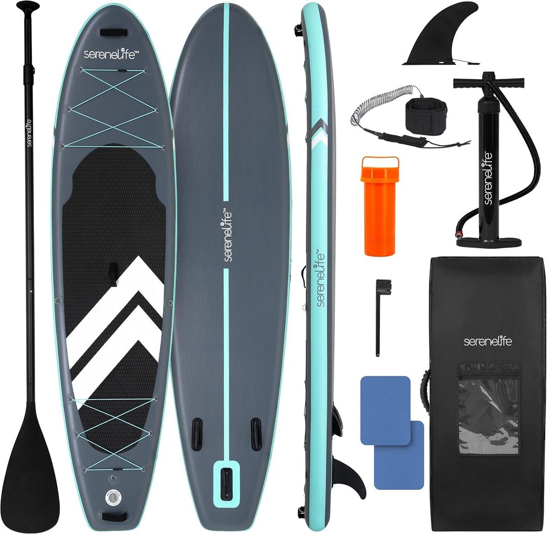 SereneLife XL Inflatable Stand Up Paddle Board - Extra-Wide, Pet & Family-Friendly SUP for Adults, Kids & Pets - Non-Slip Deck, Stable Design, Premium Accessories - 350/440/485 lbs Capacity