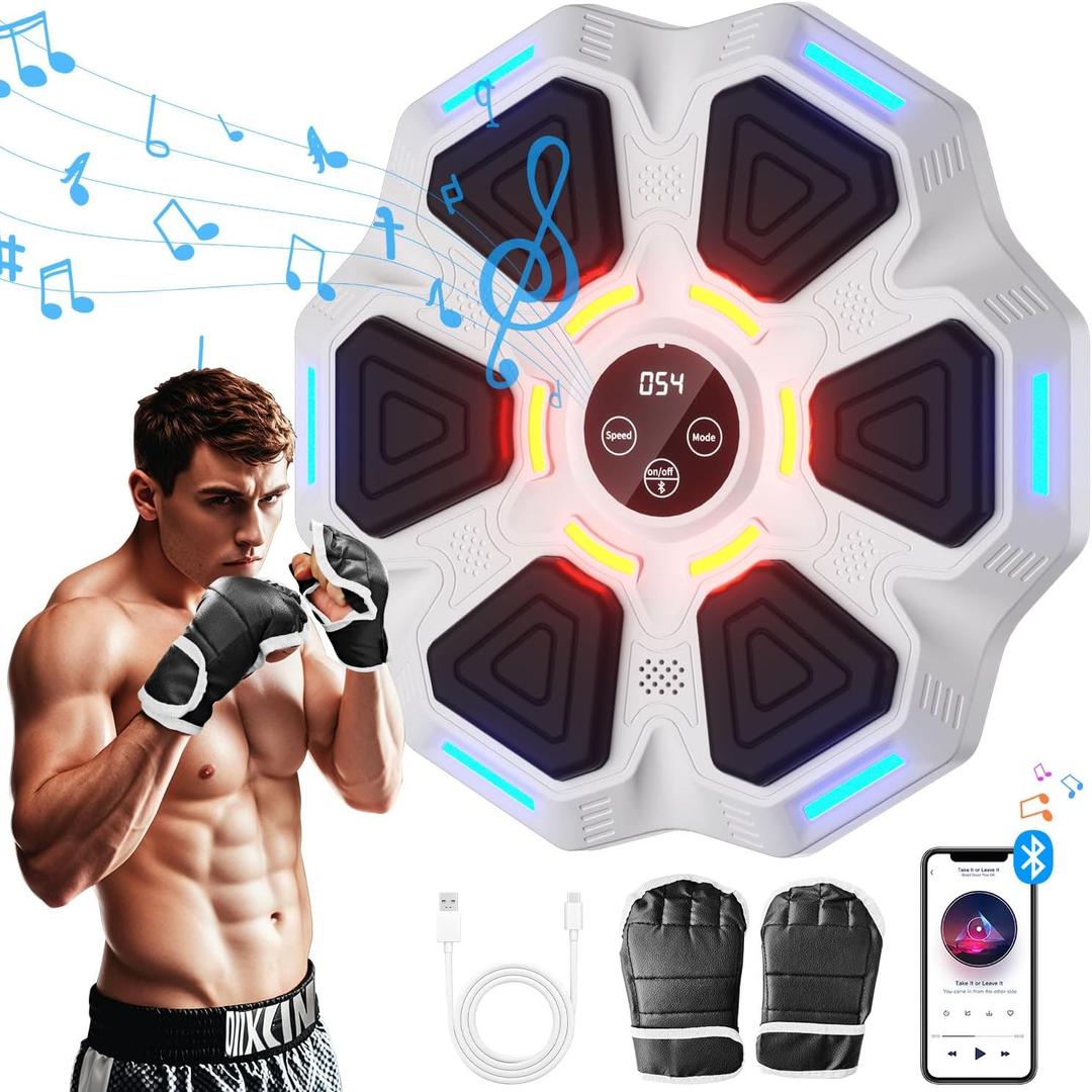 2025 New Music Boxing MachineSmart Bluetooth Boxing MachineMusic Punch Machine for Kids and AdultsBoxing Music TrainerEquipment for Home, Office, GymBlack (White)