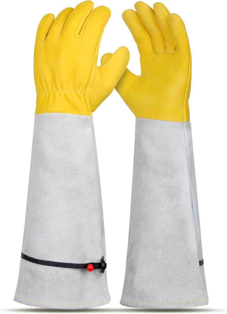 Gardening Gloves for Women/Men, Rose Pruning Thorn-Proof Long Leather Garden Gloves with Adjustable Cuff, Ladies Light Protective Glove for Yard & Outdoor Work (Medium (Pack of 1), Gray)