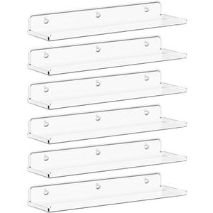 Lifewit Floating Shelves for Bathroom, Acrylic Wall Organizer for Perfume, Makeup, Figures, Nail Polish, Photo, Book, 14" Decor Display Rack for Nursery, Living Room, Bedroom, Kitchen, Clear, 6 Pack