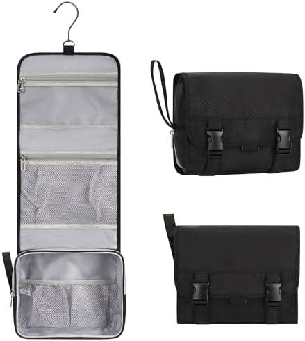 Small Hanging Toiletry Bag for Men and Women, Portable Hanging Organizer for Travel-Sized Shower Dopp Kit, Makeup Accessories, Waterproof Toiletries Organizer with 3 Compartments for Outdoor - Black