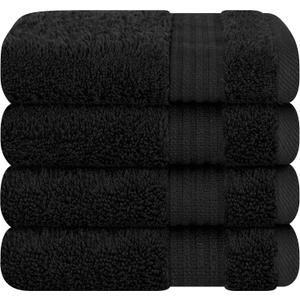 Cotton Paradise 100% Cotton Turkish Washcloth Set for Bathroom, 4 Piece Soft Absorbent Small Hand Face Towels Wash Rags, Black