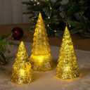 Red Co. 9, 7.5, 6 Light-Up Glass Christmas Tree Tabletop Display Figurine Set of 3 Sizes, Mercury Gold