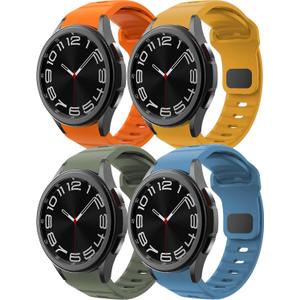 Rugged No Gap Silicone Watch Band for Samsung Galaxy Watch 7 FE 6 5 4 Band 44mm 40mm/Galaxy Watch 6 Classic Bands 47mm 43mm/Galaxy Watch 5 Pro 45mm/Watch 4 Classic 46mm 42mm,Sport bands Men Women (06-Orange/Yellow/blue/Green)
