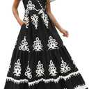 PRETTYGARDEN Womens 2026 Summer Casual V Neck Boho Maxi Dress Flowy Aline Bell Sleeve Tiered Floral Dresses with Pocket (M)