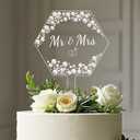 Coucoland Mr and Mrs Cake Topper - Hexagon Wedding Cake Decor with Rhinestones and Pearls for Engagement Bridal Anniversary