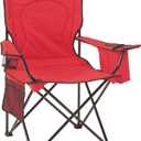 Coleman Portable Camping Chair with 4-Can Cooler, Cushioned-Seat & Back with Side Pockets & Cup Holder, Carry Bag Included, Great for Camping, Tailgating, Firepits, Patio, & More (Red)