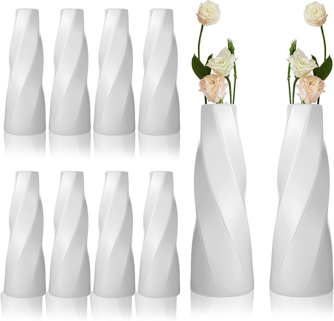 10 Pack Composite Plastic Flower Vase 8" Small Tall White Floral Vase Plastic Flower Vases for Centerpieces Unbreakable Vases for Wedding Dinner Table Party Office Living Room Bedroom Decor