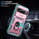 PASNEW Phone Case for Pixel 9 Pro,360 Rotating Ring Kickstand Case & Slide Camera Cover,Military Heavy Duty Full Body Hard Shell Shockproof Phone Case for Google Pixel 9,6.3 inch,Pink Green