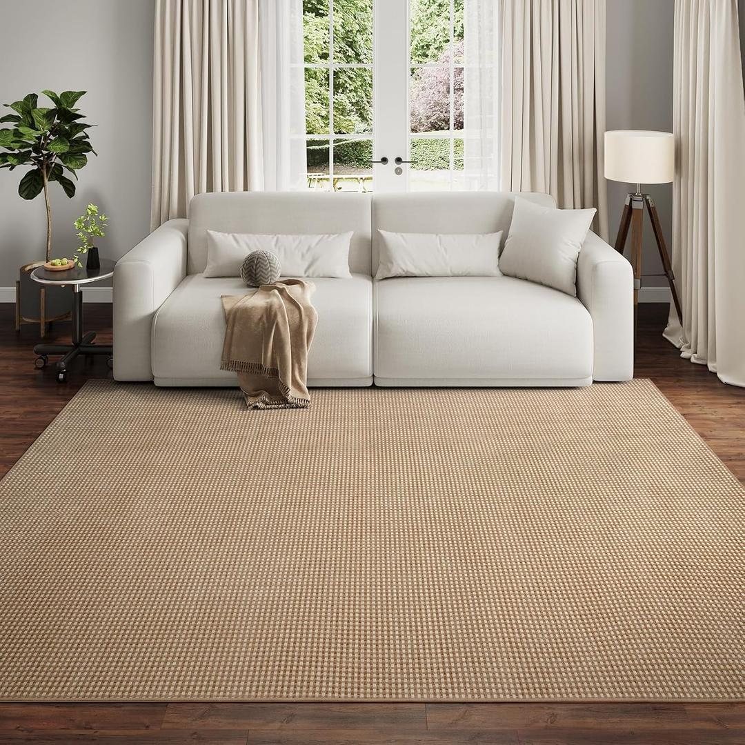 Boho Washable Area Rugs 6x9 ft, Non Slip Area Rug for Living Room, Braided Office Rugs Bedroom Rug Woven Washable Indoor Floor Carpets for Office Dining Bedroom Living Room, Easy to Clean, Brown