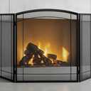 3 Panel Fireplace Screen 48" W x 29" H Modern Foldable with Wrought Metal Decorative Mesh,Arch Heavy Duty Fire Spark Guard Cover for Home Decor Indoor, Black