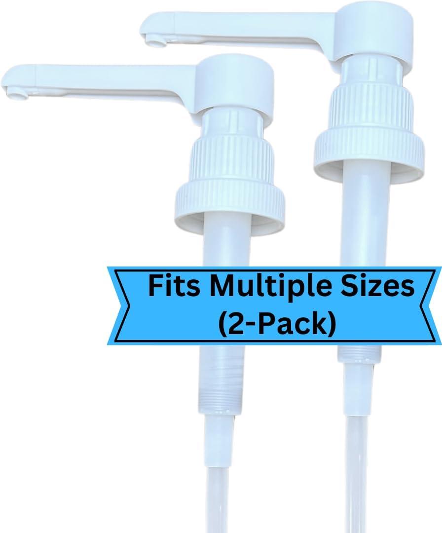 Dual Fitting Pump Dispenser for Gallon Jugs and Smaller Bottles (8cc Each Pump/Fits 28-400 and 38-400) Leak Proof for Household and Commercial Use, Plastic Pump for 1 Gallon Jug - BPA Free (2-Pack)