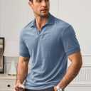 Mens Terry Polo Shirts Johnny Collar Casual Summer Short Sleeve Buttonless Shirt (Blue, M)