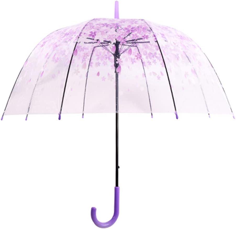 Cherry Blossoms Umbrella Cute Transparent Bubble Umbrella Clear Dome Semi-Automatic Sunny Umbrella for Kids Girls Boys or Women Romantic Windproof Wedding Decoration Umbrella (Purple)