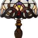 Tiffany Table Lamp for Bedroom Bedside Nightstand Table Lamp 3 Light Colors LED Stained Glass Lamp Shade End Side Small Table Lamps for Living Room 8X8X15Inch Hotel Home Reading Desk Lamp (Multicolor - Baroque)