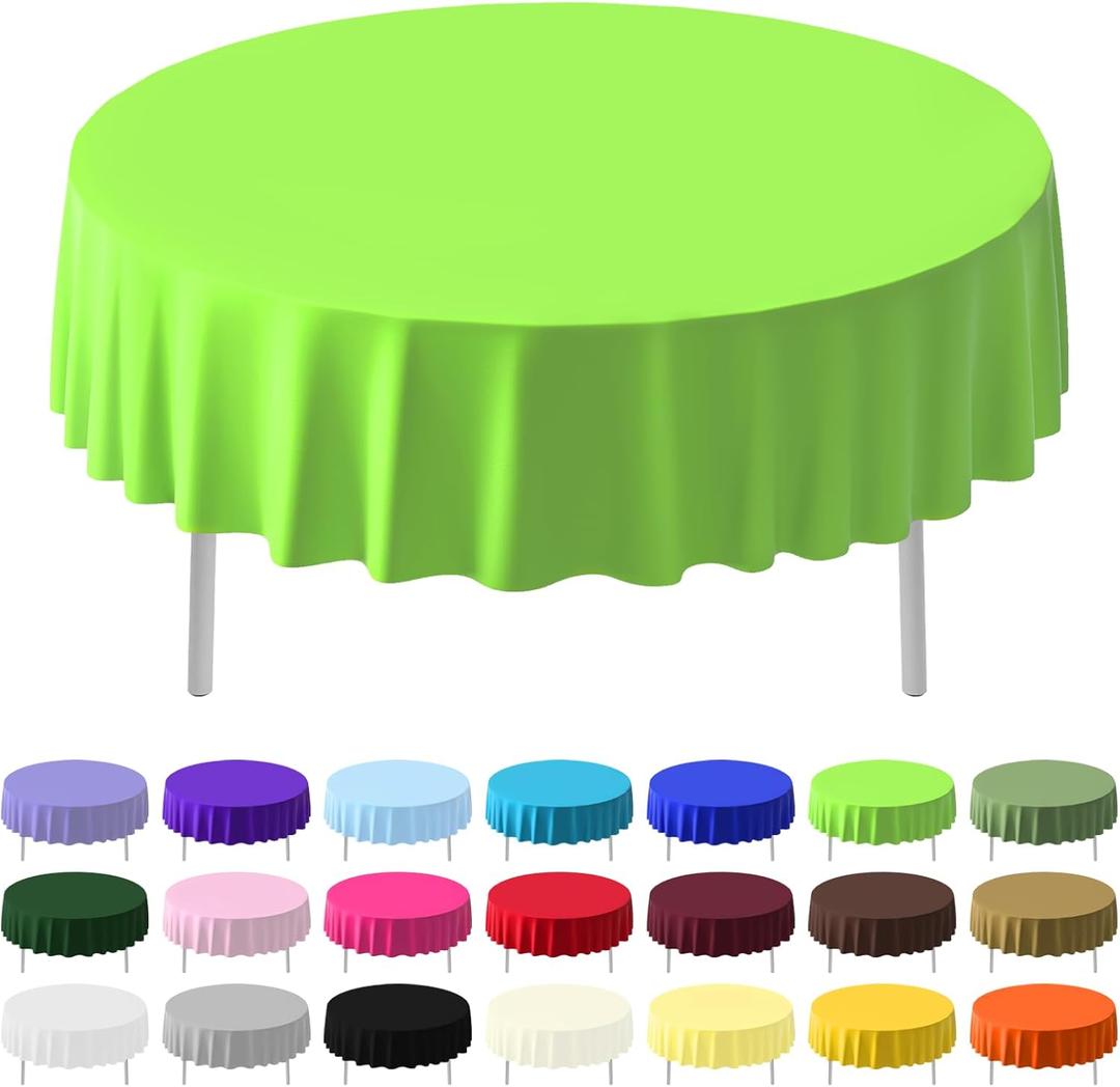 3 Pack Plastic Table Cloth Round 84 inch Plastic Tablecloth Disposable Round Cover Leakproof for Parties, Picnic, Camping, Birthday, Weeding (Lime Green)