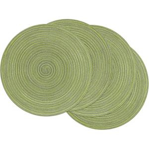 SHACOS Round Placemats Set of 4 Round Table Placemats Braided Cotton Place Mats 15 inch for Kitchen Dining Table Holiday Party (Pea Green, 4)