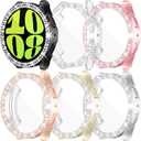 RICHONE [6Pack Compatible with Samsung Galaxy Watch 6 44mm Screen Protector Bling Face Case, Soft TPU Protective Bumper with 2 Row of 110 Rhinestones, Rose Gold,Pink, Clear,Silver,Black,Gold(SM-R940)