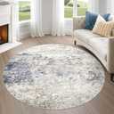 6ft Round Area Rug Living Room Rugs - 6x6 Washable Large Soft Indoor Neutral Modern Abstract Low Pile Rug Carpet for Bedroom Dining Room Farmhouse Home Office - Beige Blue