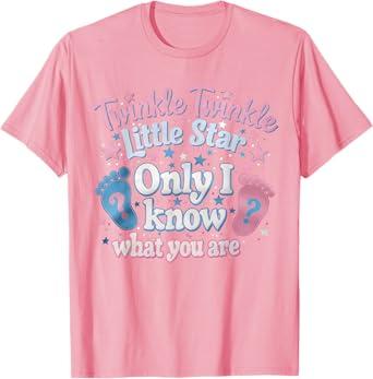 Twinkle Twinkle Little Star Gender Reveal Baby Shower T-Shirt Pink L