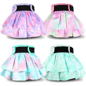 Washable Female Dog Diapers Skirt(4 Pcs) - Reusable Doggie Diapers with Adjustable Snaps, High Absorbency Leak-Proof Puppy Diapers for Female Dog in Heat, Period, Incontinence L (Tie Dye)
