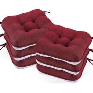 BETU Chair Cushions for Dining Chairs Set of 6,3.5" Thick Kitchen Table Chair Pads with Ties,Non Slip Backing and Covers, Christmas Decor Seat Cushion for Dining Room,Bar,Patio Chairs,16"X16"X3.5",Red