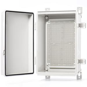 QILIPSU Junction Box IP67 Waterproof Plastic Electrical Enclosure Outdoor Weatherproof Project Electric Box with Mounting Plate, Wall Brackets, Hinged Grey Cover 11.2"x7.7"x5.1"