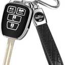 MILD EAST Key Fob Cover for Toyota with Metal Key Chain, Silver Edge Soft TPU Key Fob Shell Case for 2012-2019 Camry Corolla Tacoma, Black