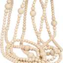 12 Feet Christmas Wooden Beads Garland Round Craft Farmhouse Vintage Wood Bead Garlands for Xmas Decoration Supplies(Natural Color)