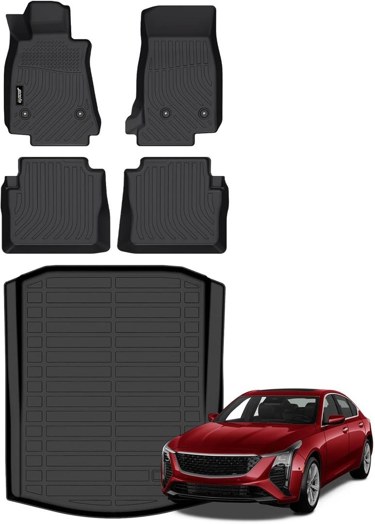 Jenofa-Floor Mats for Cadillac CT5 & CT5-V 2020-2026 Cargo Mat Car Mats for 2025 Cadillac CT5 All Weather Waterproof Durable Floor Liner Accessories Full Set 2024