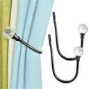 Coolnice 2 Pack Curtain Holdbacks, Wall Mounted Curtain Tiebacks, Glass Crystal with U Shape Curtain Pull Backs with Screws for Home Office-Black