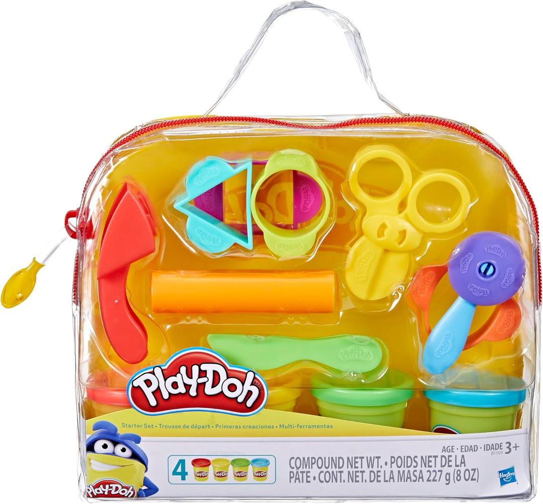 Play-Doh Starter Set 9-Piece Kit with Storage Tote & 4 Modeling Compound Cans, Arts and Crafts for Kids, Back to School Classroom Supplies, Preschool Toys, Ages 3+