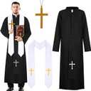 Halloween Priest Costume Include Priest Robe,Priest Stole and Cross Necklace for Men Exorcist Party Dress Up (Large)