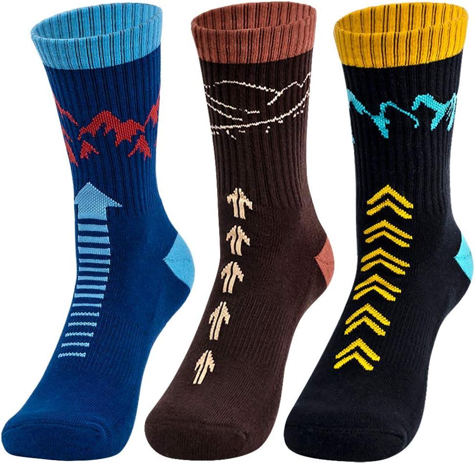 Time May Tell Mens Hiking Socks Moisture Wicking Cushion Crew Socks for Terkking,Outdoor Sports,Performance 2/4 Pack (Black,blue,brown(3 Pairs))