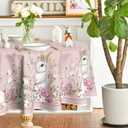 Horaldaily Easter Tablecloth 90×90 Inch Round, Pink Easter Bunny Flowers Washable Seasonal Table Cover for Party Picnic Dinner Decor