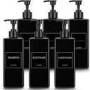 Tanlade 6 Pcs Shampoo and Conditioner Dispenser Bottles 16oz Modern Shower Soap Bottles with Pump, Labels and Marker Pen Easy to Refill Body Wash Dispensers for Home Bathroom Decoration (Black)