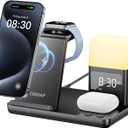 6 in 1 Wireless Charging Station for Apple Charging Station for Multiple Devices with Alarm Clock and Night Light nightstand for iPhone 16 15 14 13 for Apple Watch Best Gift for Your Loved Ones (black)