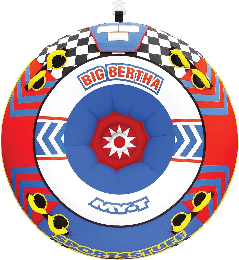 SportsStuff Big Bertha Towable 1-4 Rider Tube for Boating and Water Sports, Kwik-Connect Tow, Double-Stiched Partial Nylon Cover & Patented Speed Safety Valve for Easy Inflating & Deflating, Dimensions = inflated deflated