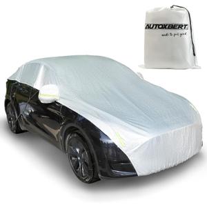 Half Car Cover Top, Waterproof & All-Season Half Car Cover, Adjustable Car Side Mirror Snow Covers Have Reflective Strips, All Weather for Snow, Sun, Rain, Dust, Fit Sedan Universal (157"-214")