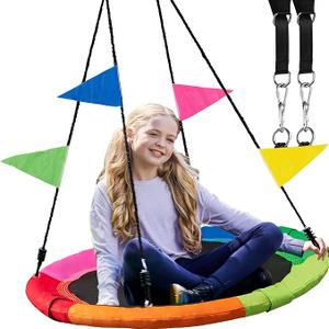 PlayVibe Tree Swing – 40 Inch Saucer Swing for Kids Outdoor – Round Disc Hanger with 900Lb Weight Capacity, 600D Oxford Waterproof Fabric Hanging Straps (Multicolor)